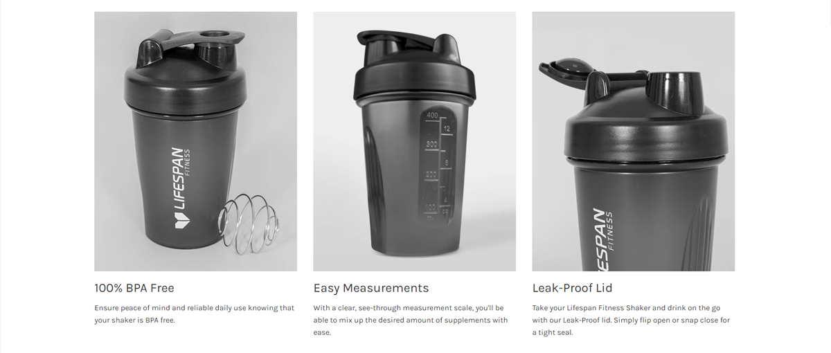 BPA-free shaker bottle with measurements and leak-proof lid